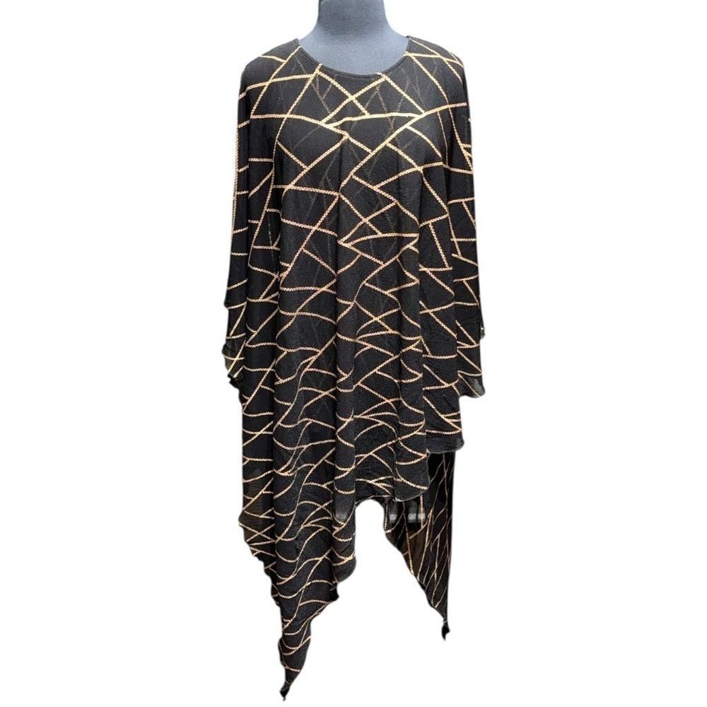 Kokomo Unlimited Black Gold Tunic Top Size Small Oversized Layered Kimono Style